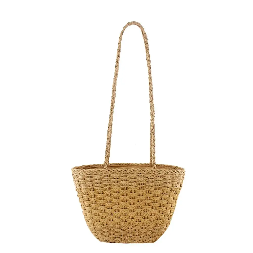 

Solid Color Vintage Straw Bag Shoulder Woven Bag Casual Handbags Travel Beach Bags Totes Handmade Fashion Woven Bags
