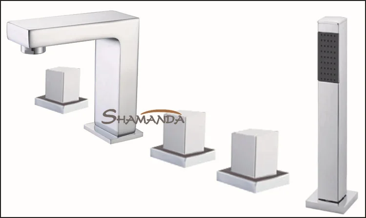 Free Shipping-Bathroom Solid Brass Chrome Finishing 5 Holes Square Bathtub Faucet Pieces Mixer-wholesale-2437 | Обустройство дома