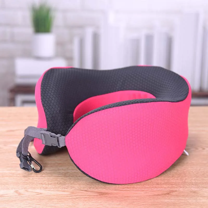 hot pink Регулируемая u-образная подушка для путешествий с эффектом памяти, для шеи, складной подбородник для шеи, Подушка для сна на самолете, для автомобиля, офиса - Цвет: hot pink