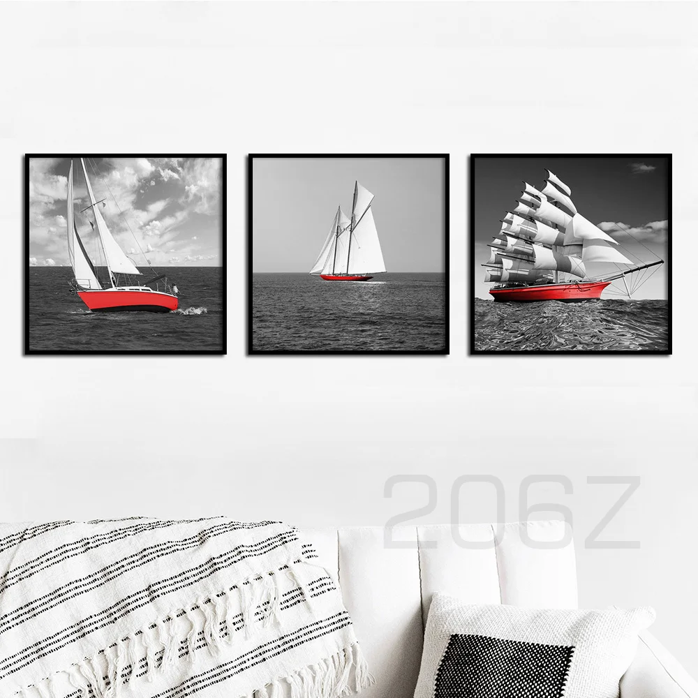

Nordic Poster Sea Sailboat Ship Landscape Wall Art Canvas Painting Posters and Prints Square Wall Pictures For Living Room Decor