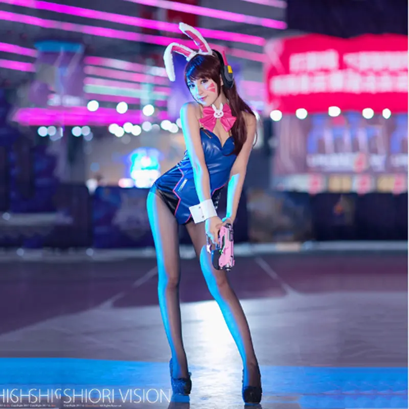 Женский костюм для косплея D.va Bunny Girl Rabbit из искусственной кожи с ушками и