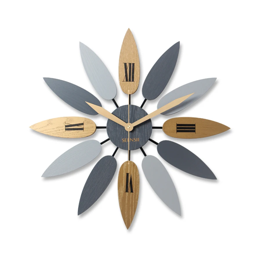 Большие настенные часы с деревянным украшением в современном стиле тихие