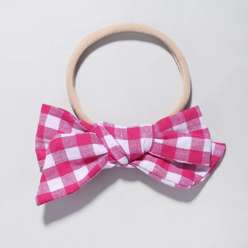 Детские хлопковые повязки в клетку с бантиком Повязка на голову из нейлона