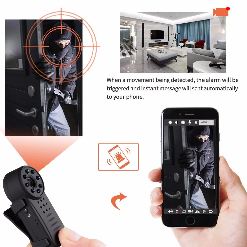 Wi Fi IP мини камера беспроводная 1080P HD инфракрасная микро ИК ночного видения