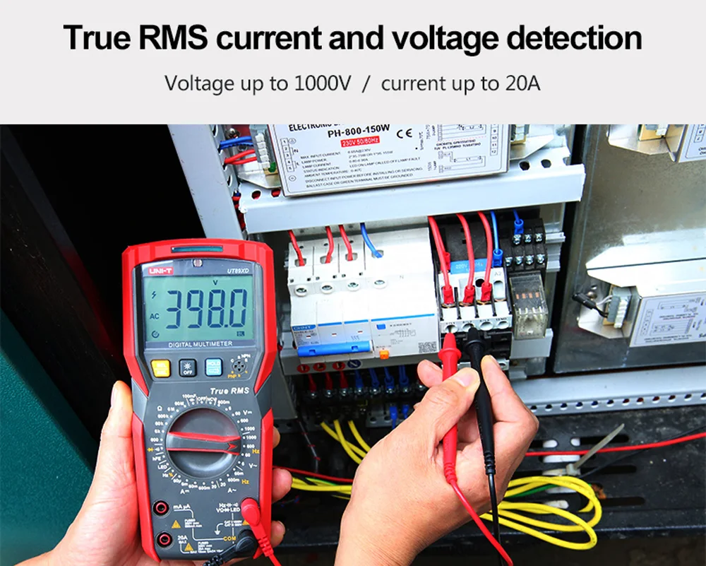 UT89XD True RMS цифровой мультиметр 20A DC AC светодиодный тестер 2," ЖК-дисплей 6000 отсчетов NCV Емкость Сопротивление частоты
