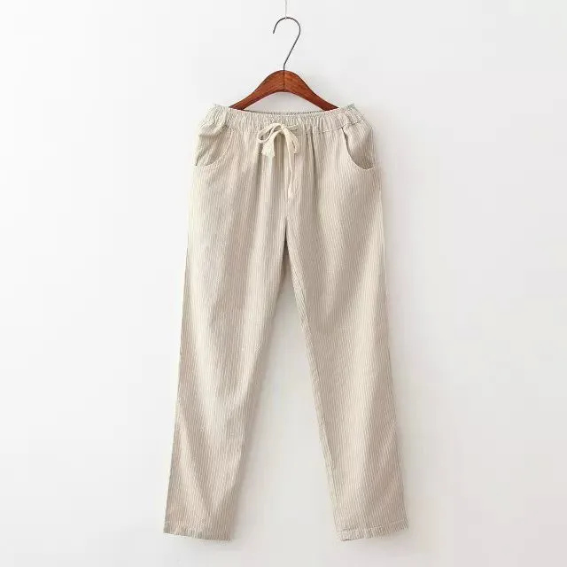 2017 весенне-летние полосатые брюки женские хлопковые льняные для отдыха удобные