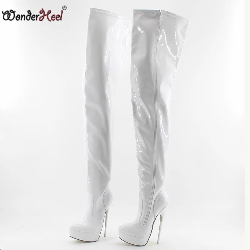 Wonderheel/Новые очень высокий каблук 18 см каблук-шпилька короткие ботинки пикантные Металлические каблуки сапоги лакированные модные ботинки на платформе