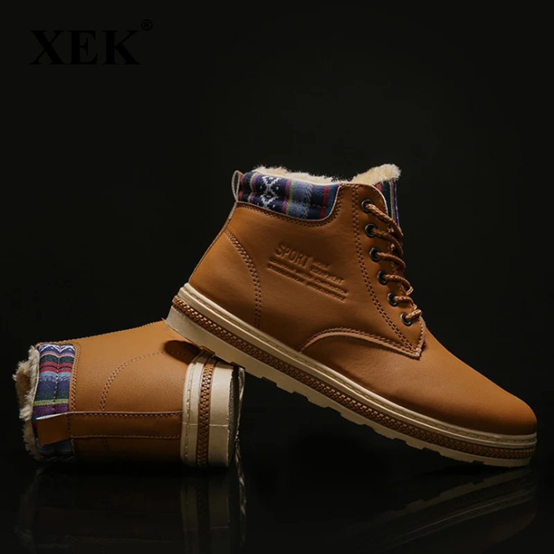 

XEK Hot New Super Warm Winter Boots Men High Quality pu Leather Wear Resisting Casual Shoes Working Fashion Men Boots ZLL484