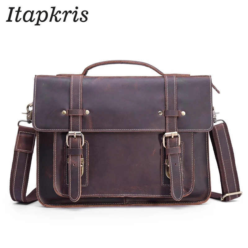 Мужской деловой портфель из натуральной кожи винтажная сумка воловьей для