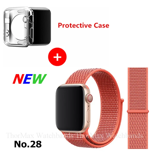 28-Nectarine Ремешок для Apple Watch Series 4 3 2 1 38 мм 42 мм нейлоновый мягкий дышащий браслет сменный ремешок Спортивная петля для iwatch 4 40 мм 44 мм - Цвет ремешка: 28-Nectarine