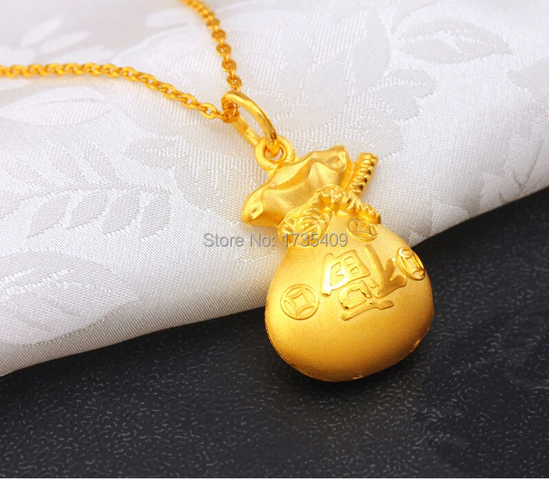 

Pure 24K Yellow Gold Pendant/ 3D Bless Money Coin Bag Pendant/ 4g