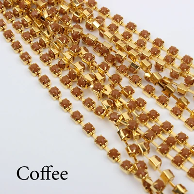 Coffee (Gold) Горячая распродажа 24 цвета Акриловые стразы цепь золотая основа SS12 SS16 SS28 Пришивные чашки цепи для одежды - Цвет: Coffee (Gold)