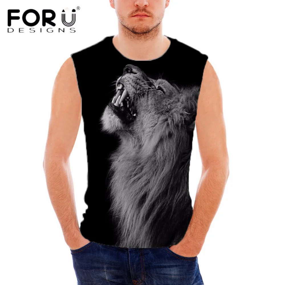 FORUDESIGNS/мужская футболка без рукавов с 3D принтом льва бодибилдинг для фитнеса