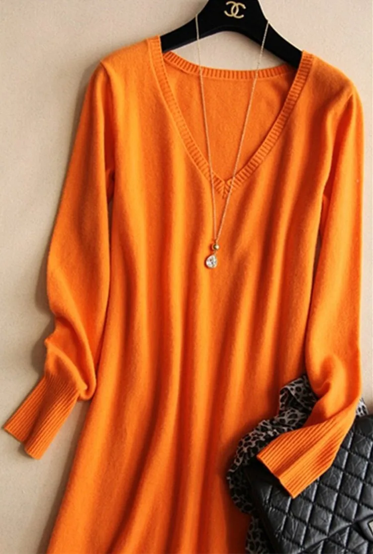 Женское длинное платье-пуловер из козьего кашемира прямое трикотажное платье с