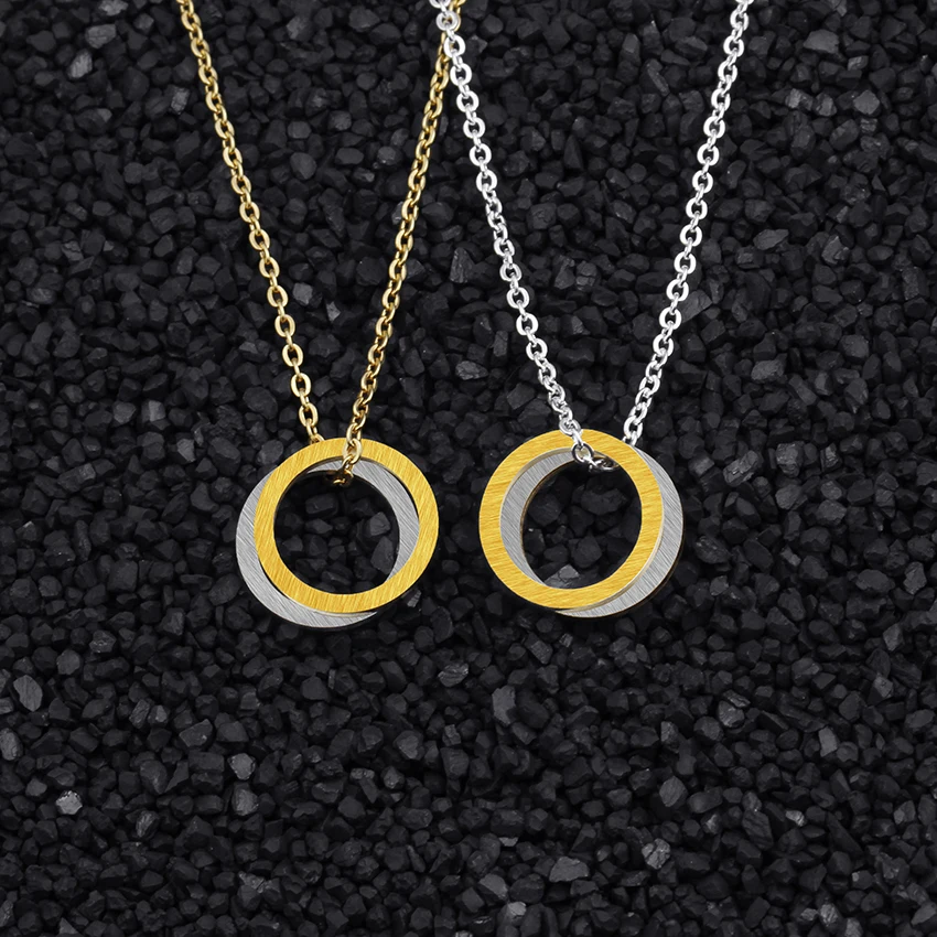 

Wholesale 10piece Stainless Steel Double Circle Necklace BFF Jewelry Gifts Color And Color Round Pendant Necklace