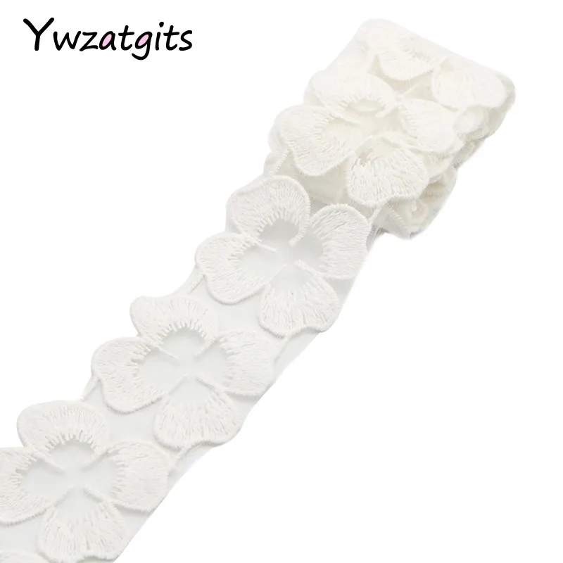 white Ywzatgits 5 см Хлопок Вышитая аппликация цветок кружева ленты головной убор аксессуар для одежды Сделай Сам 1 ярд/лот YN0819 - Цвет: white
