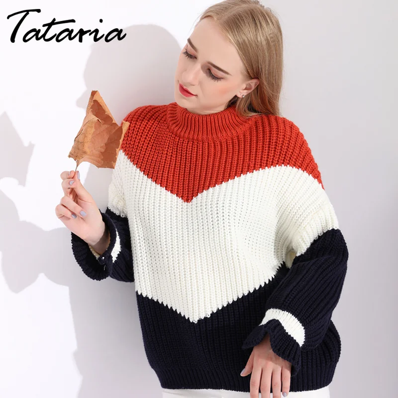 Толстый вязаный свитер с заплатками женские свитера и пуловеры контрастный