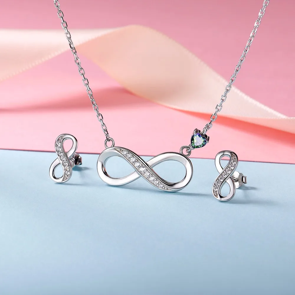 SILVERCUTE драгоценный камень топаз Бесконечность Цепочки и ожерелья серьги Для женщин комплект ювелирных изделий 925 пробы серебро Вечная любовь Fine Jewelry SCPE6419B