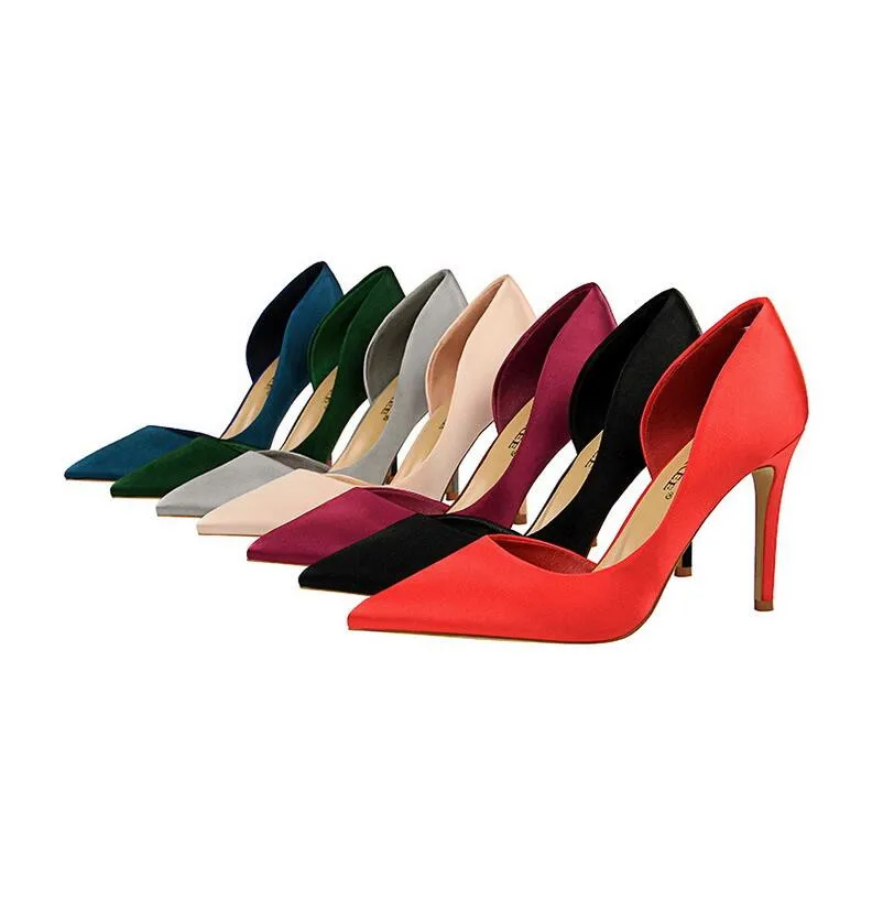 European style stiletto satin shallow mouth sexy nightclub was thin pointed shoes women high heels | Обувь