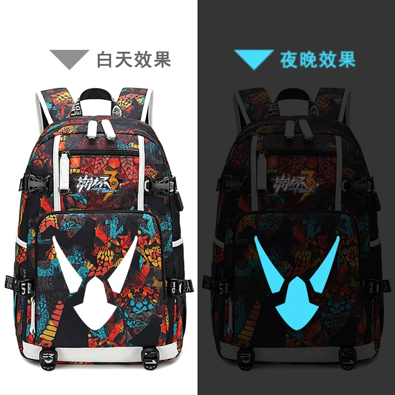 Дорожный рюкзак Honkai Impact 3 с защитой от кражи Женский школьный ранец из ткани