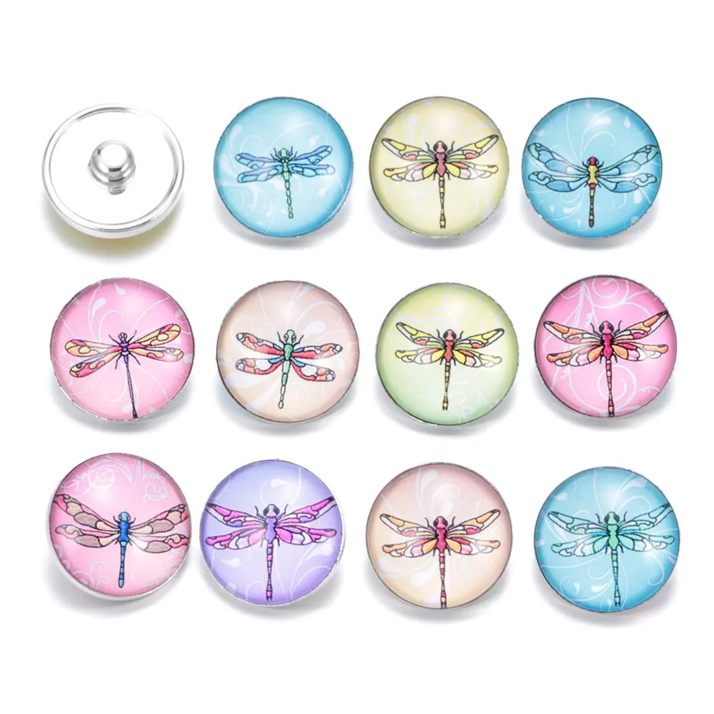 12 шт./лот одна подвеска в виде стрекозы 18 мм стеклянная кнопка для