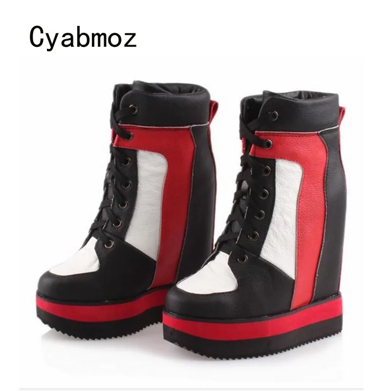 Cyabmoz из натуральной кожи Туфли на танкетке Обувь платформе высоком каблуке