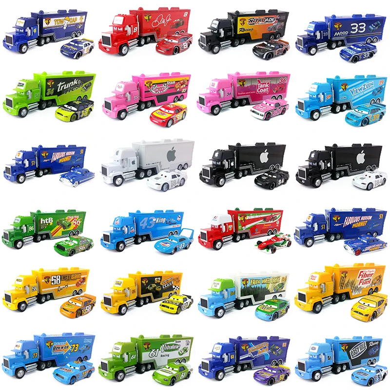 

Disney Pixar Cars 21 Styles Mack Truck +Small Car McQueen The King 1:55 Diecast Metal Alloy And Plastic Toys Car For Kid Gift