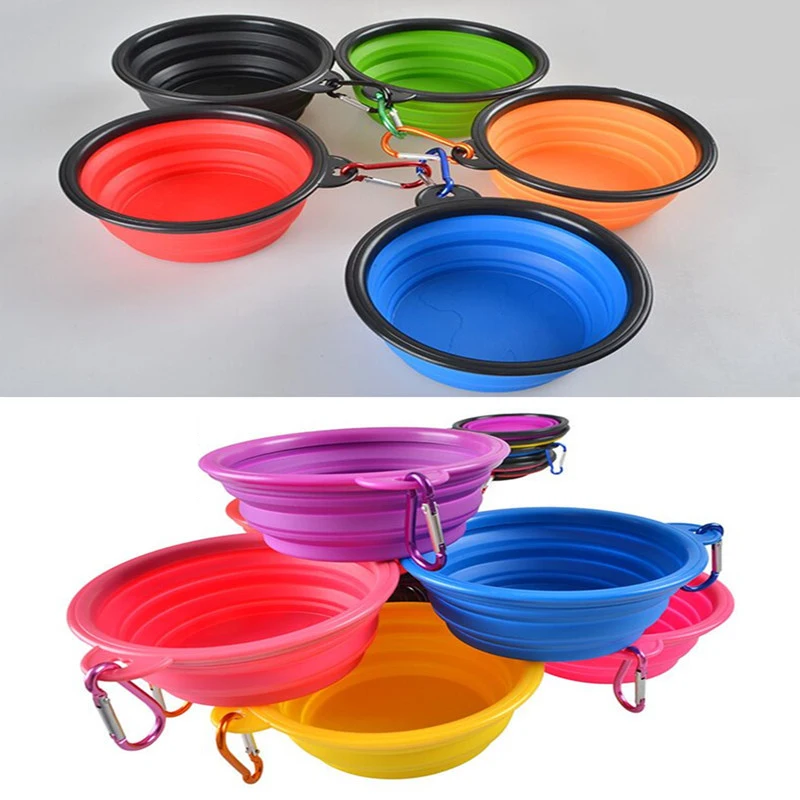 Портативная силиконовая миска для домашних животных одноцветная складная легко