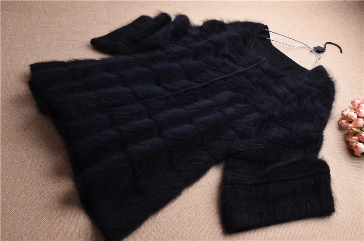 lady thick warm geniune plush angora rabbit fur strip cardigan Women long flare sleeves women mink cashmere sweater coat winter |