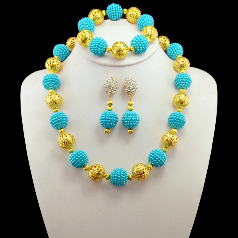 Один ряд синий африканский бисер ювелирный набор нигерийские Свадебные
