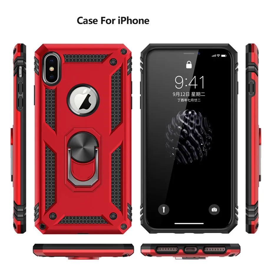 Противоударный бронированный чехол для телефона с подставкой для iPhone 11 Pro XR XS Max X 6 6S 7 8 Plus, магнитное кольцо-держатель для пальца, защита от падения