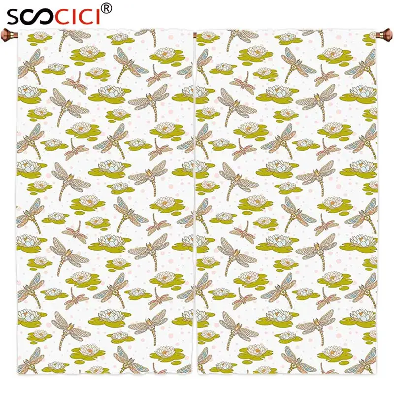 Шторы на окна 2 панели листья с рисунком в виде стрекозы реки цветов лоддонских