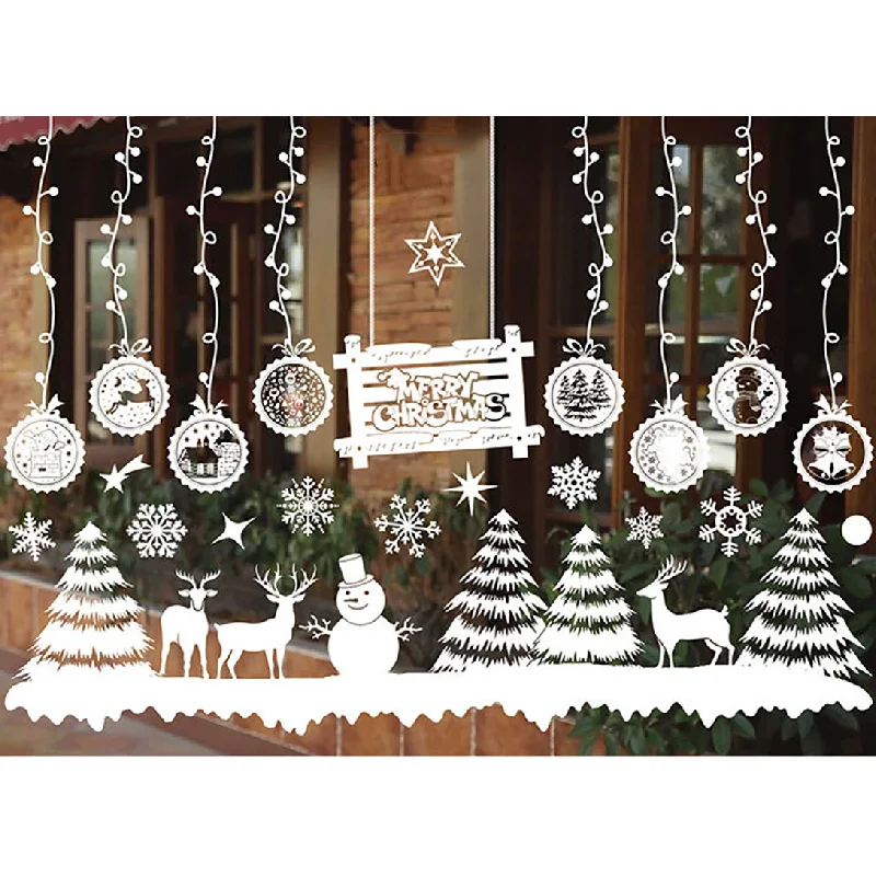 Christmas Wall Sticker Home Decor Store Window Decoration Hanging Jingle Bell Snowflake Reindeer | Дом и сад
