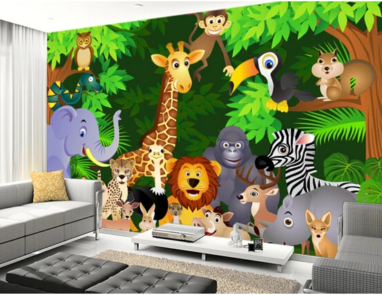 Обои для новорожденных на заказ 3D Мультяшные обои с животными в джунглях
