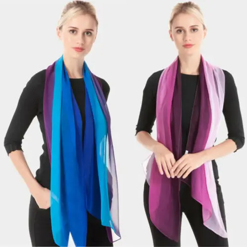 Модная женская Длинная накидка градиентного цвета Женская шаль шифоновый шарф
