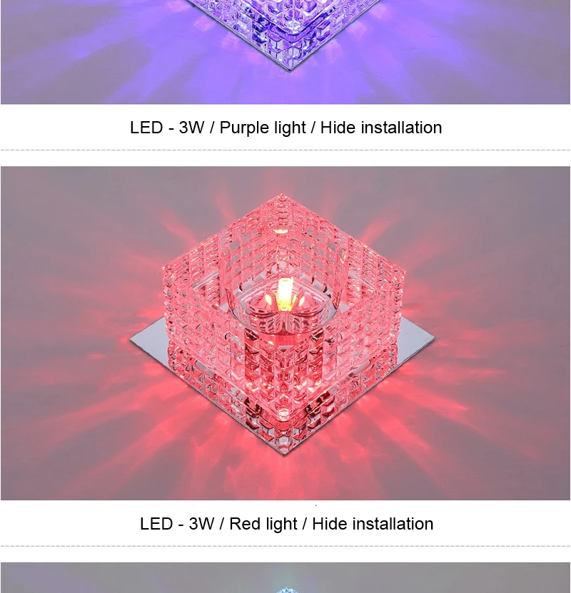 Теплый белый/холодный белый/RGB прозрачный кристалл светодиодные потолочные светильники 3 Вт/5 Вт 110 В/220 В утопленный проходной крыльцо прихожей лестницы лампы квадратной формы