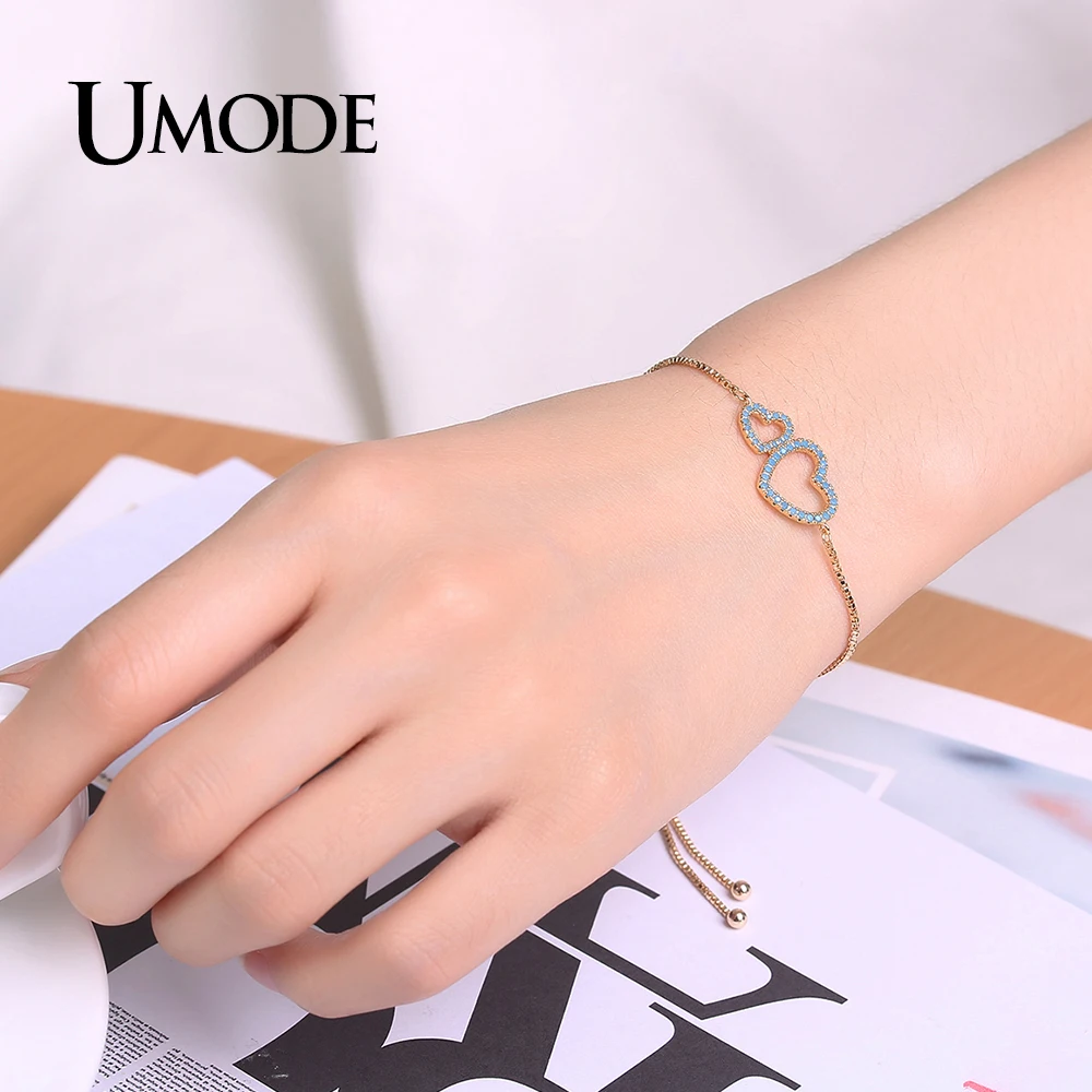 Женские браслеты с кристаллами UMODE синие австрийские стразы двойным сердцем