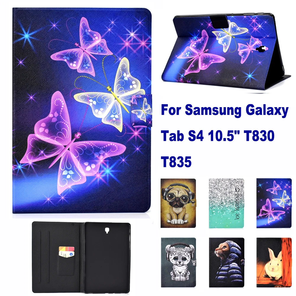 

Fashion Pattern Stand Card Slot Case For Samsung Galaxy Tab S4 10.5" T830 T835 Case Cat Dog Rabbit Elephant case coque para capa