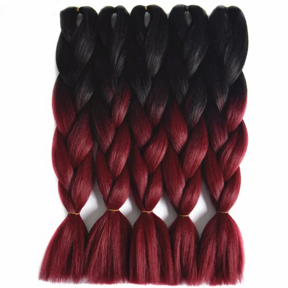 Feilimei Ombre Плетение наращивания волос Синтетическое японское волокно Jumbo Braides 24 дюймов 100 г / шт Females Ombre Фиолетовые волосы вязания крючком