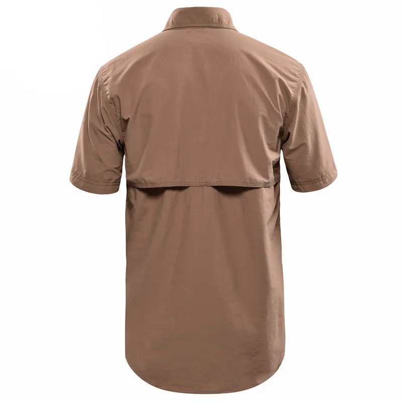 Мужская быстросохнущая рубашка MEGE серая дышащая с коротким рукавом для походов