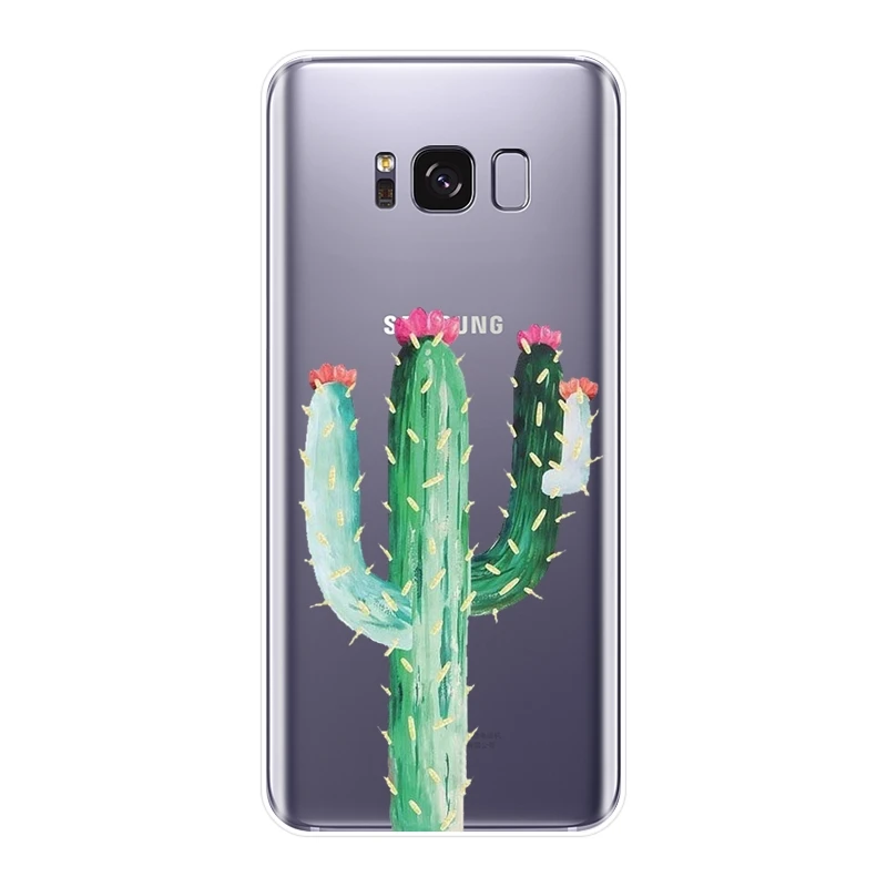 Мягкий силиконовый чехол накладка с изображением кактуса и цветов для Samsung Galaxy S8