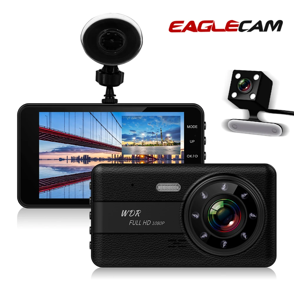 

4" LCD Front Rear back views Dvrs Dash Cam Dual Lens Car DVR Two Camera Full HD 1080P Night Vision Video Recorder Registrator