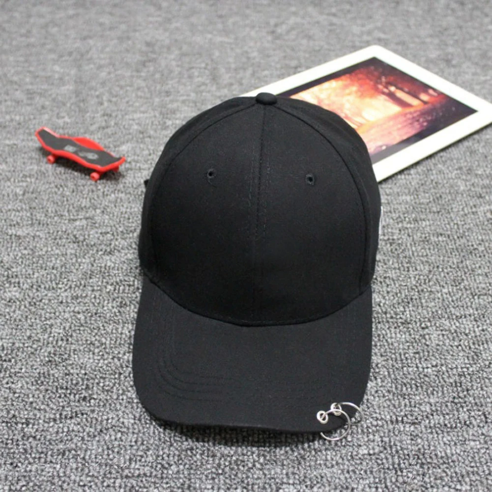 Кепка в Корейском Стиле Белая с черепом кольцо пронзили Гибкие карнизы бейсболка