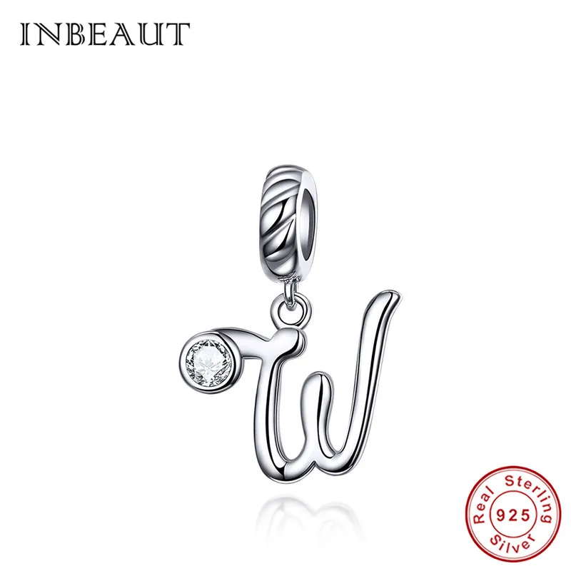 INBEAUT Настоящее 925 пробы серебро 26 английские заглавные буквы бусины подходят Pandora браслет S925 слово серии подвески - Окраска металла: W