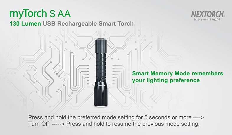 NEXTORCH myTorch S AA легкий USB Перезаряжаемый EDC фонарик 130 люмен для кемпинга, рыбалки, бега