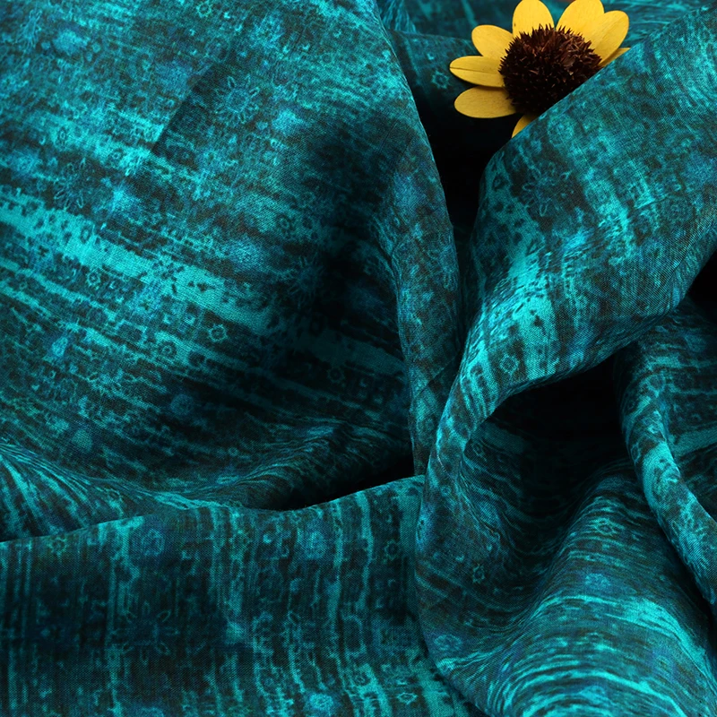 42D 100% органический рами принт с геометрическим узором ткань для женщин платье