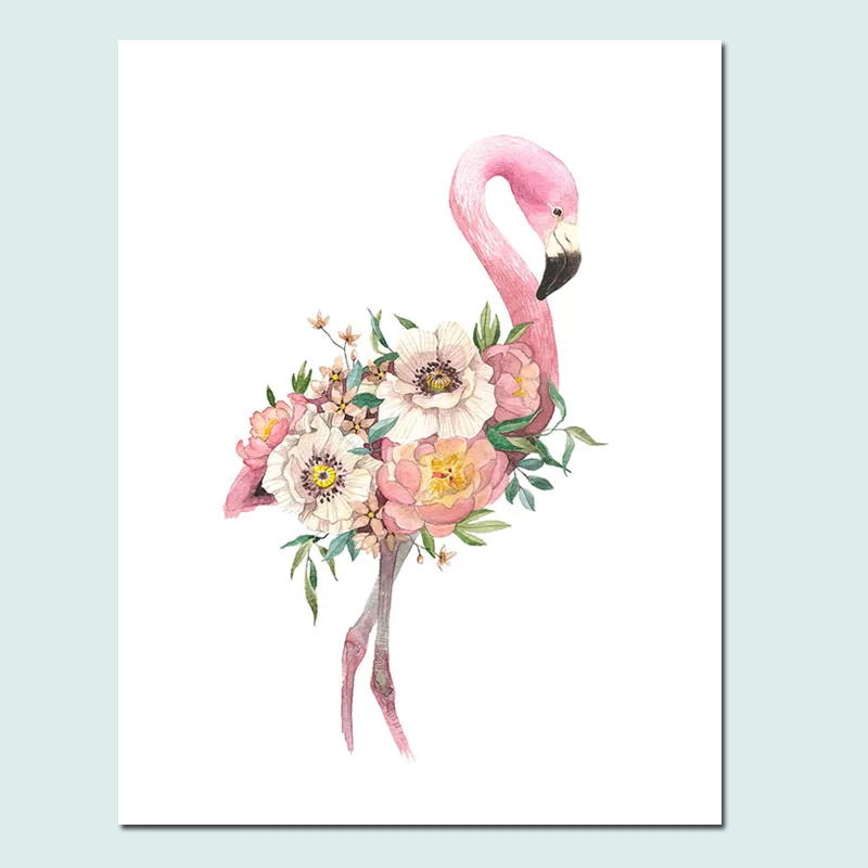 Акварельный Зеленый Кактус скандинавский плакат Розовый фламинго настенные
