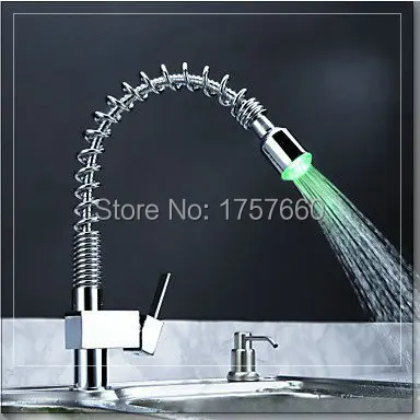 Free Shipping Glow Temperature Sensor LED Water Pull Out Kitchen Faucet Copper Sink Mixer Tap Torneira Cozinhan kitc Обустройство