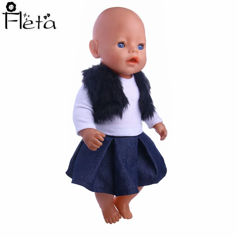 Fleta, кукла, 3 комплекта зимнего костюма, плюшевый жилет+ белая футболка с длинными рукавами+ юбка+ колготки для 18 дюймов или 43 см, американские кукольные аксессуары