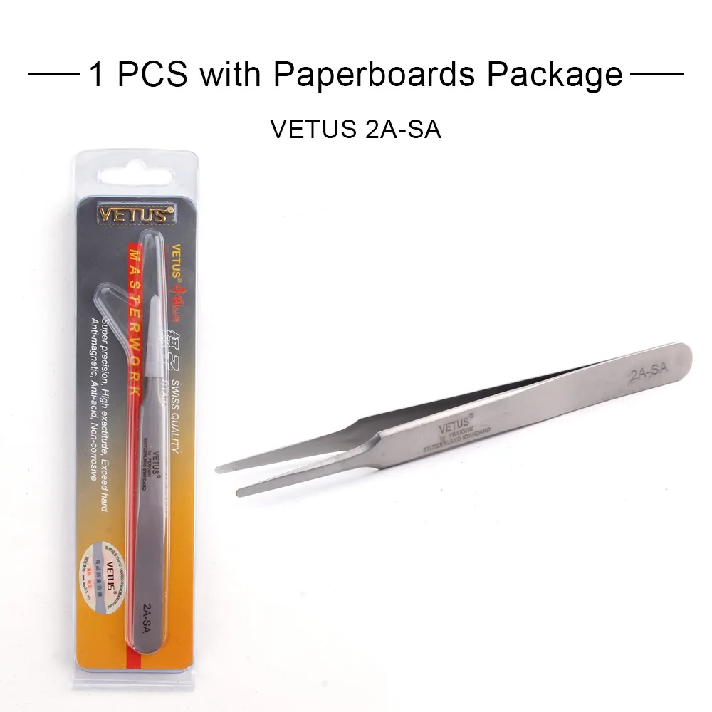 2A-SA Paperboards Пинцет для бровей VETUS 6A-SA из нержавеющей стали, точный Пинцет для наращивания ресниц, пинцет для объема ресниц, щипцы, косметические щипцы - Цвет: 2A-SA Paperboards